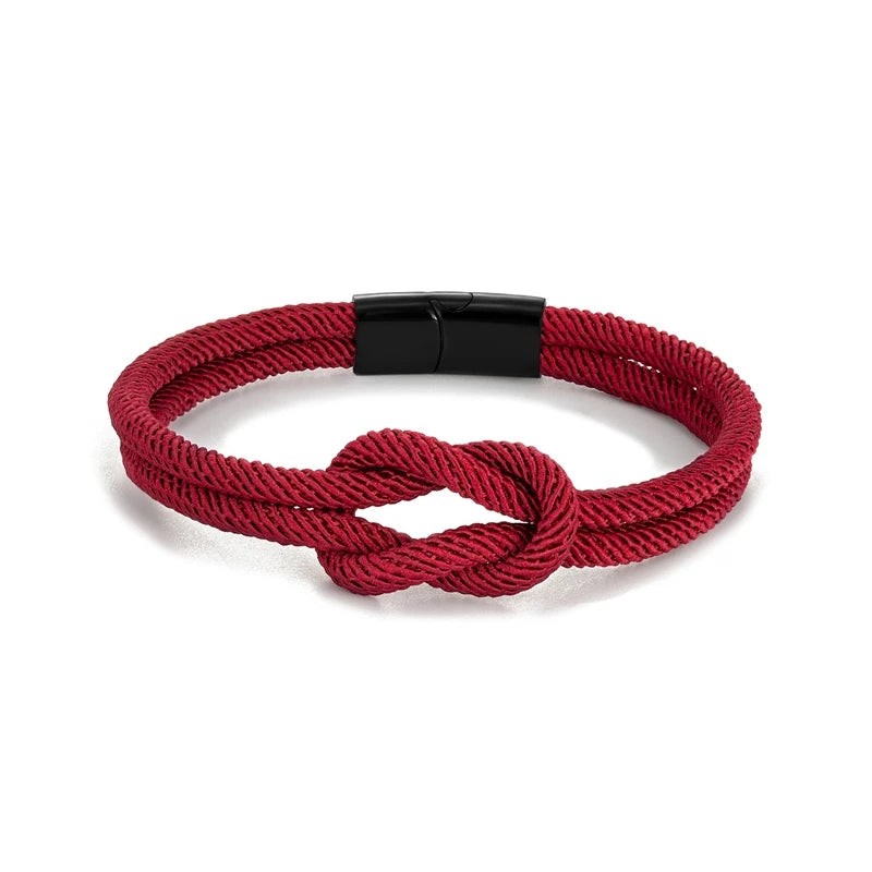 Men Women Stylish Two -Toned Bondage Rope Square Knot Bracelet Outdoor Adventure Climbing Surf Bracelet With Black 316L Magnet