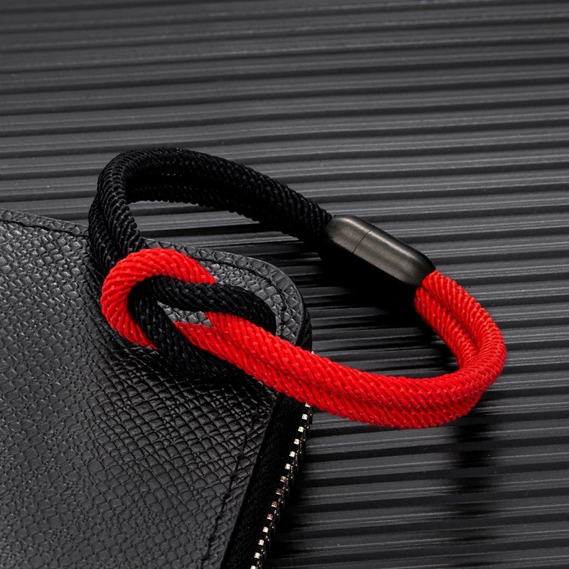 Stylish Two -Toned bondage Rope Square Knot Bracelet Men Women outdoor adventure climbing surf Bracelet With Black 316L Magnet