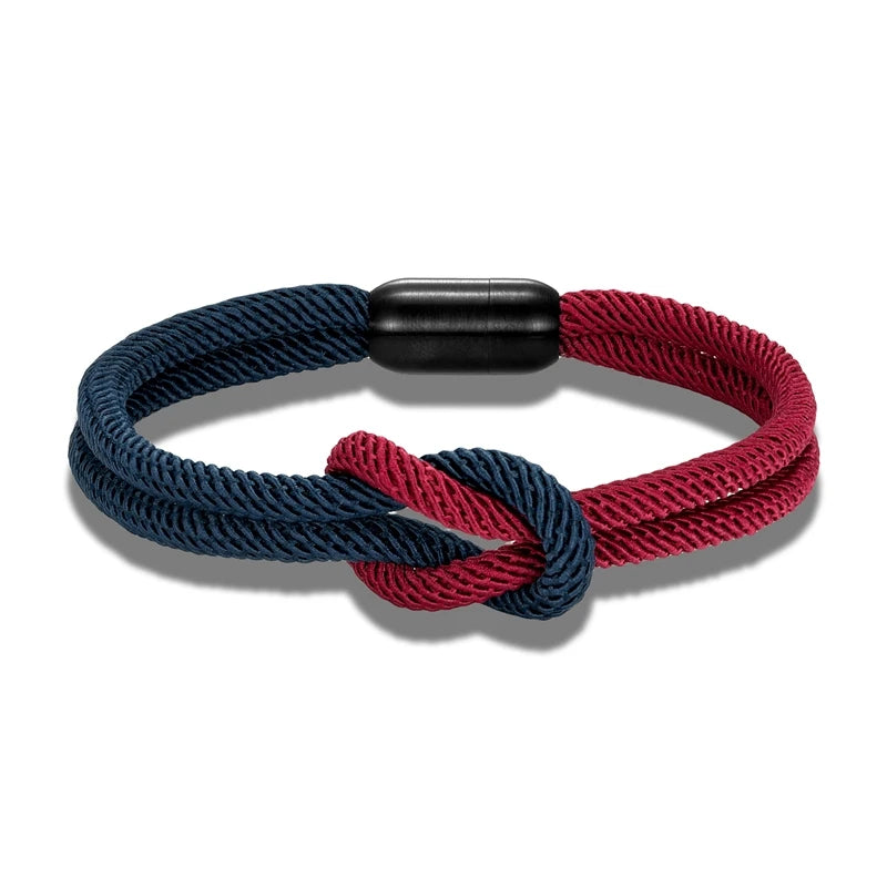 Stylish Two -Toned bondage Rope Square Knot Bracelet Men Women outdoor adventure climbing surf Bracelet With Black 316L Magnet