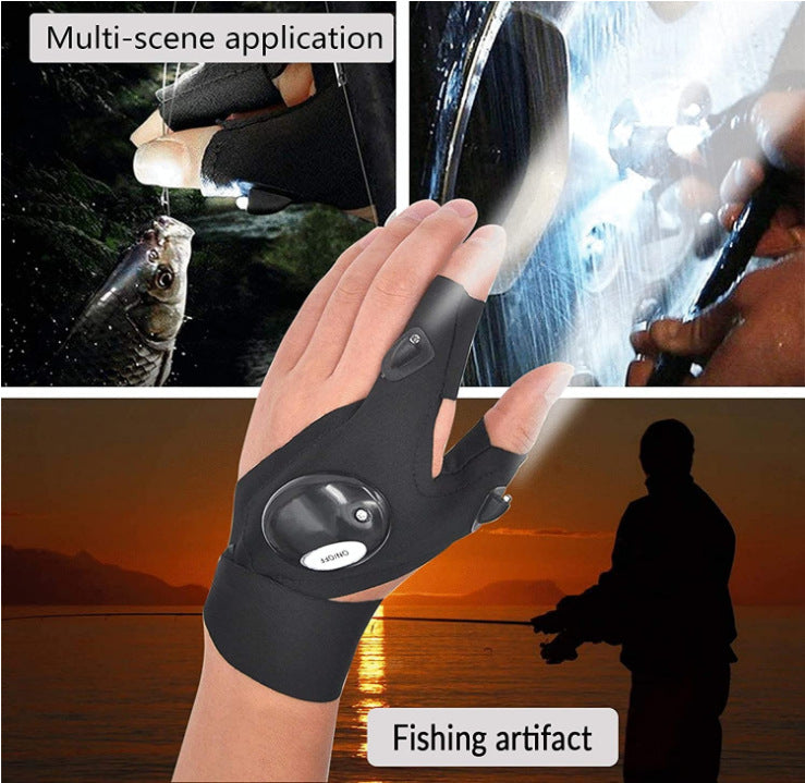 Fingerless Glove LED Flashlight Waterproof Torch Outdoor Tool Night LightFishing Camping Hiking Survival Rescue Multi Light Tool