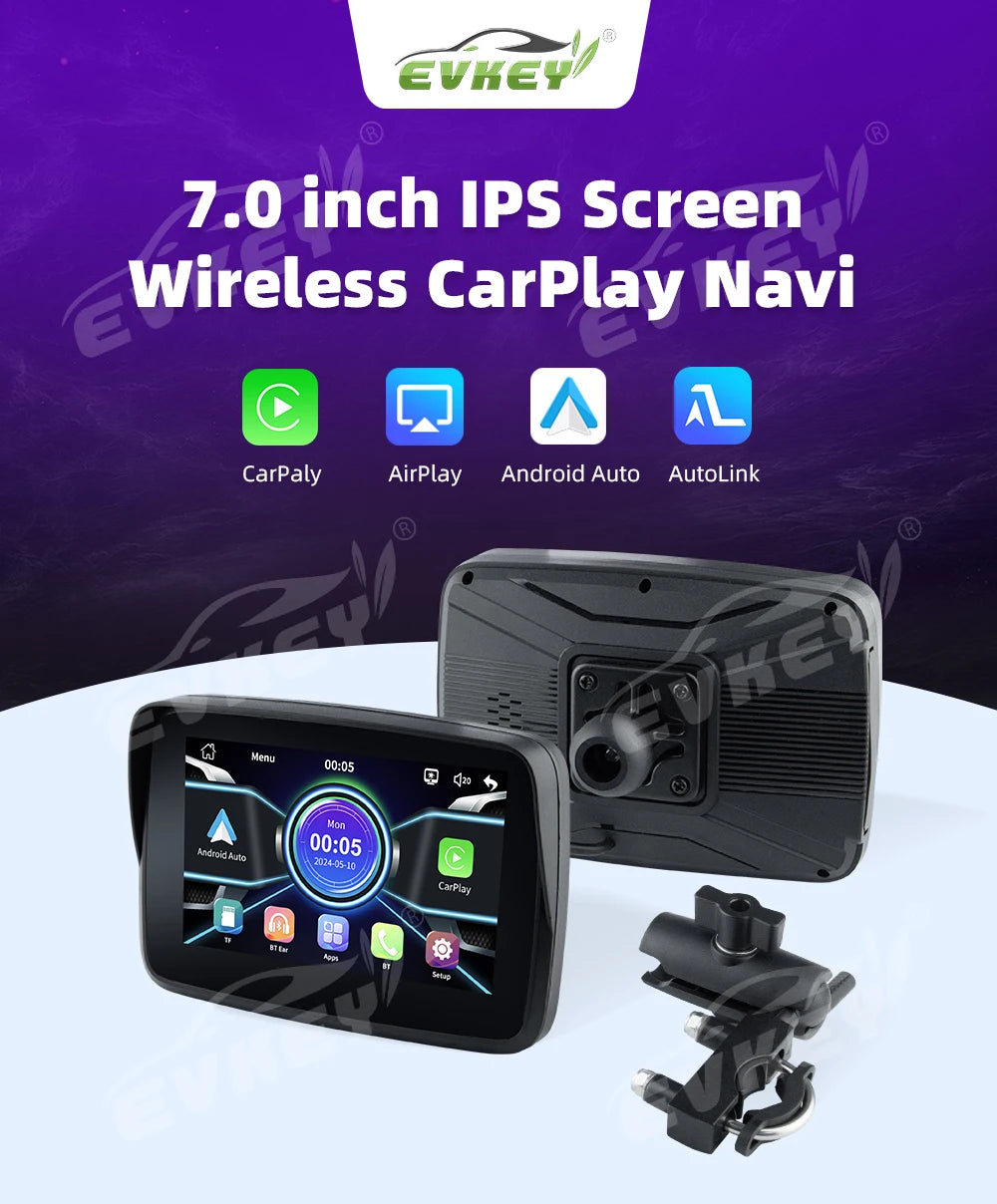 EVKEY Navigation Motorcycle Carplay Display Screen Portable Motorcycle Wireless Android Auto Monitor