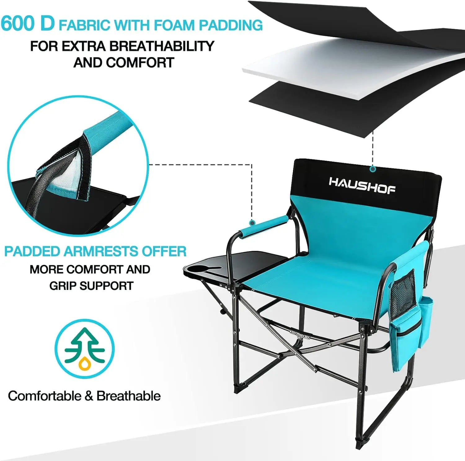 Camping Chair with Side Table and Storage Pockets, Portable Folding Directors Chair, Heavy Duty Camp Chair for Adults Outdoor