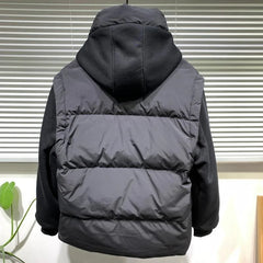 Men's Winter New Style Short Fake Two Piece Hooded Thickened Coat Cotton Padded Jacket Outdoor Trekking Travel Camping Clothing