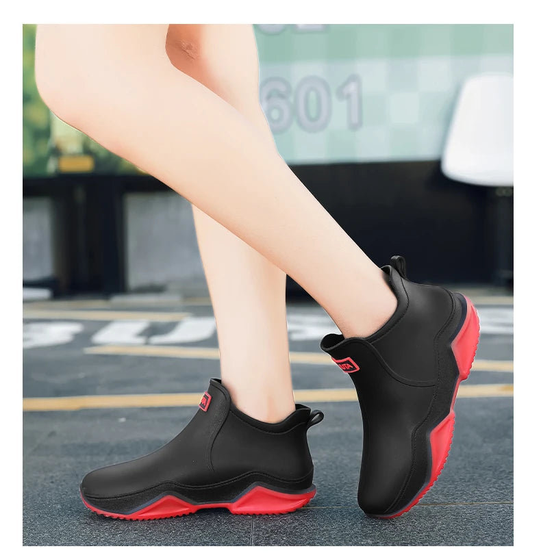 Fashion Couple's Outdoor Rain Boots New Men High Top Hiking Fishing Water Shoes Anti-slip Chef Work Ankle Boots Waterproof Shoes