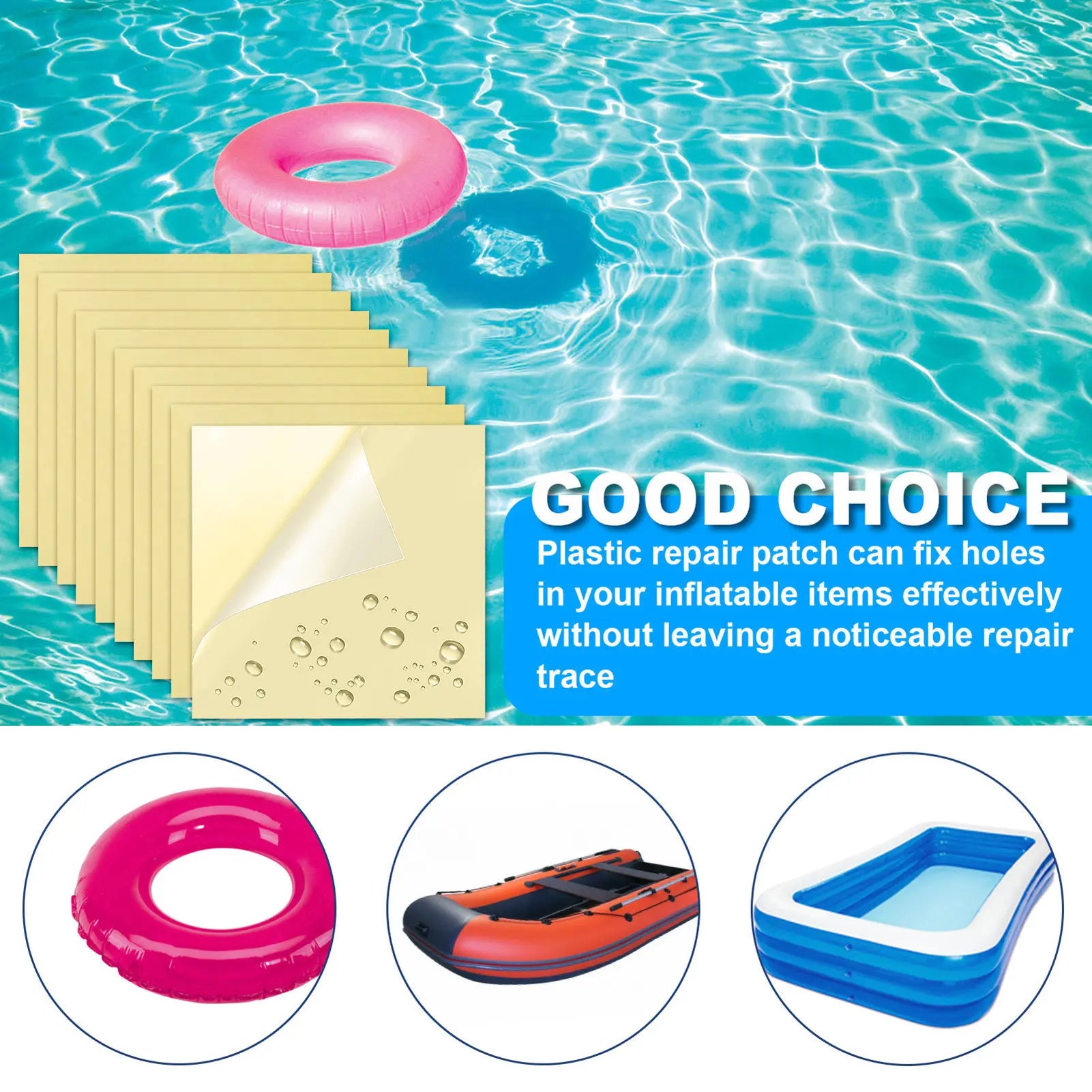 Iatable Pool Patch Repair Kit Air Mattress Patch Waterproof  PVC Repair Hole Patch Sticker Tape For Tent Yoga Ball Kayak