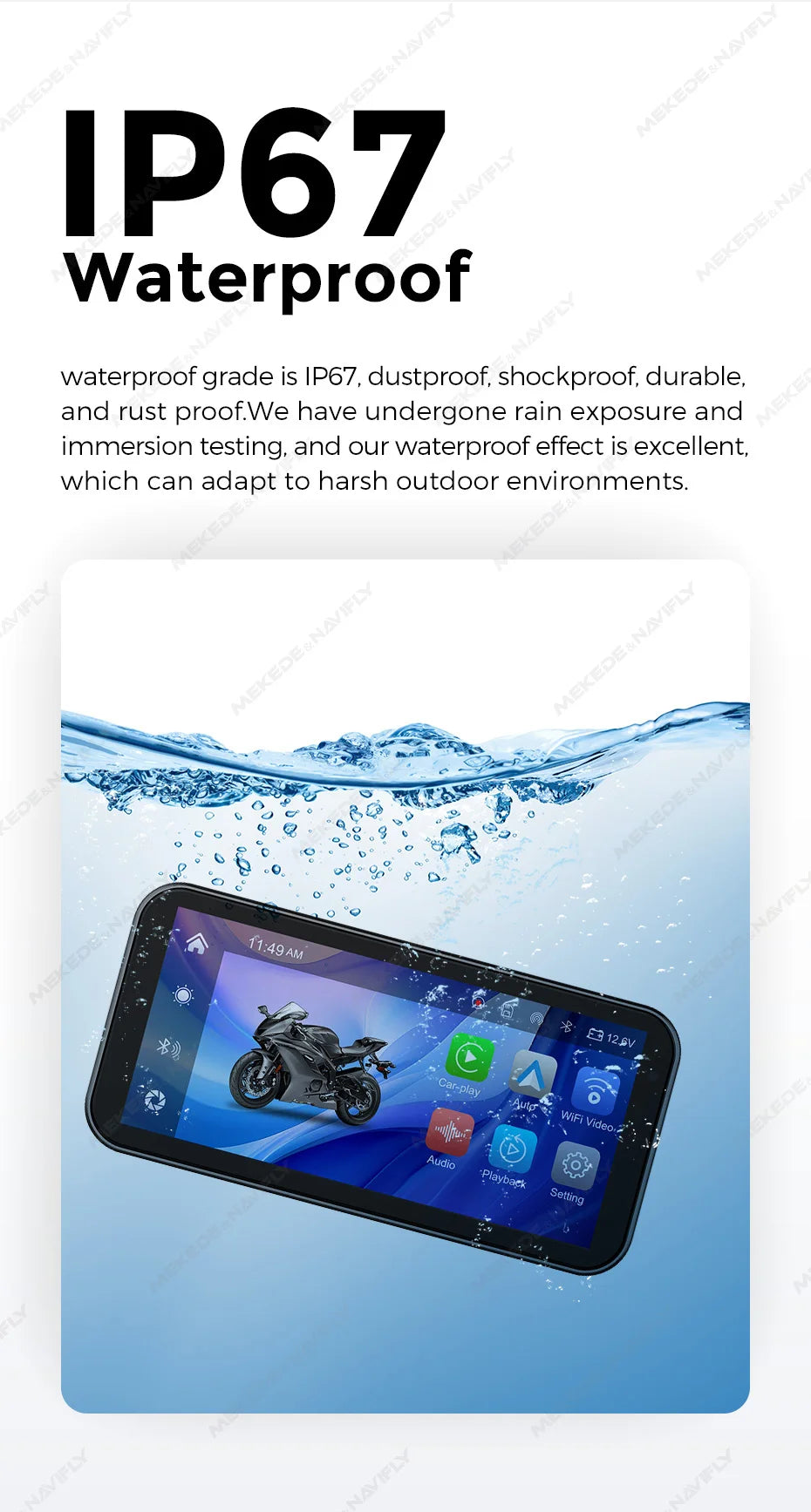 Portable 6.25 inch IP67 Waterproof Motorcycle GPS Navigation Wireless Carplay Android Auto DVR Drive Recorder Moto Monitor WIFI