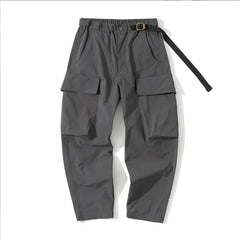 Men Loose Casual Pants Drawstring Foot Overalls Youth Big Pocket Trousers Street Outdoor Camp Hiking Trekking Tooling Clothing