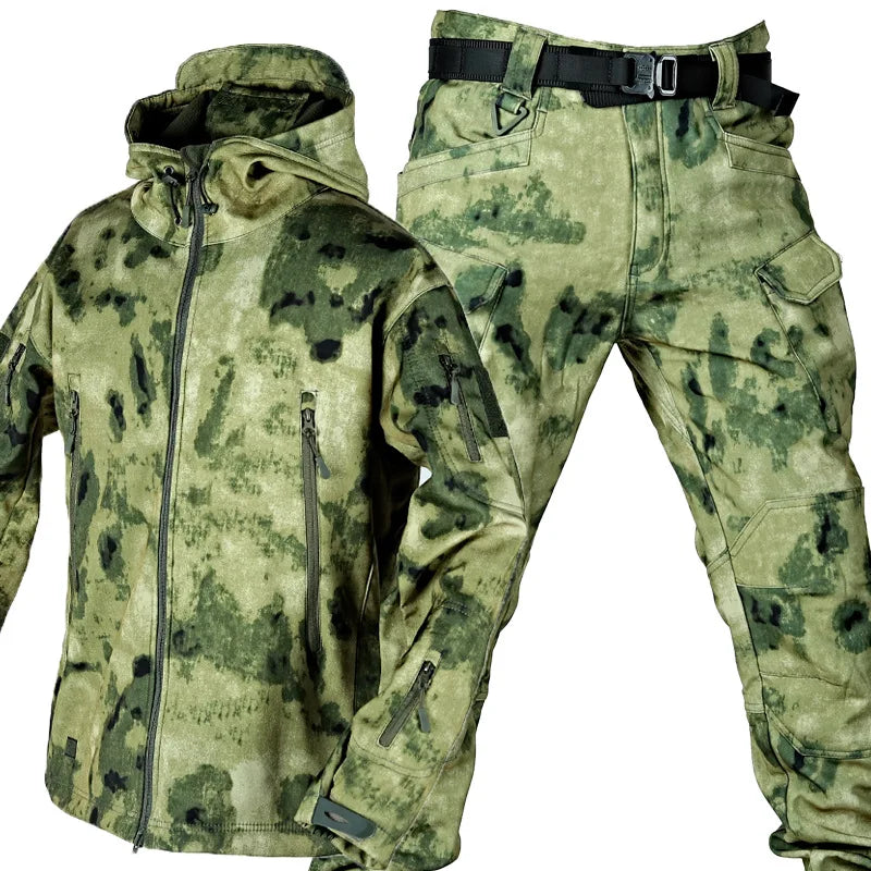 Outdoor Fleece Sets Men Autumn Winter Shark Skin Soft Shell Waterproof 2 Piece Set Windproof Warm Jackets Training Cargo Pants