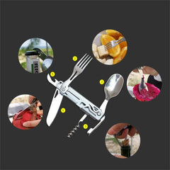 420 Stainless Steel Pocket Knife Multi-tool Portable Fork Spoon Outdoor Survival Camping Folding Knife Detachable Hand Tools