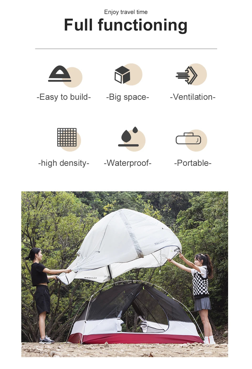 PACOONE Ultralight 20D Nylon Camping Tent Portable Backpacking Cycling Tent Waterproof Outdoor Hiking Travel Tent Beach Tent New