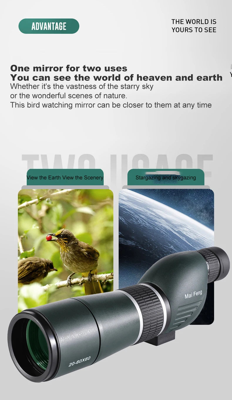 20-60X60 Spotting Scope Zoom Monocular Powerful Telescope Bak4 Prism Waterproof Anti-Fog For Camping Bird Watching Landscape