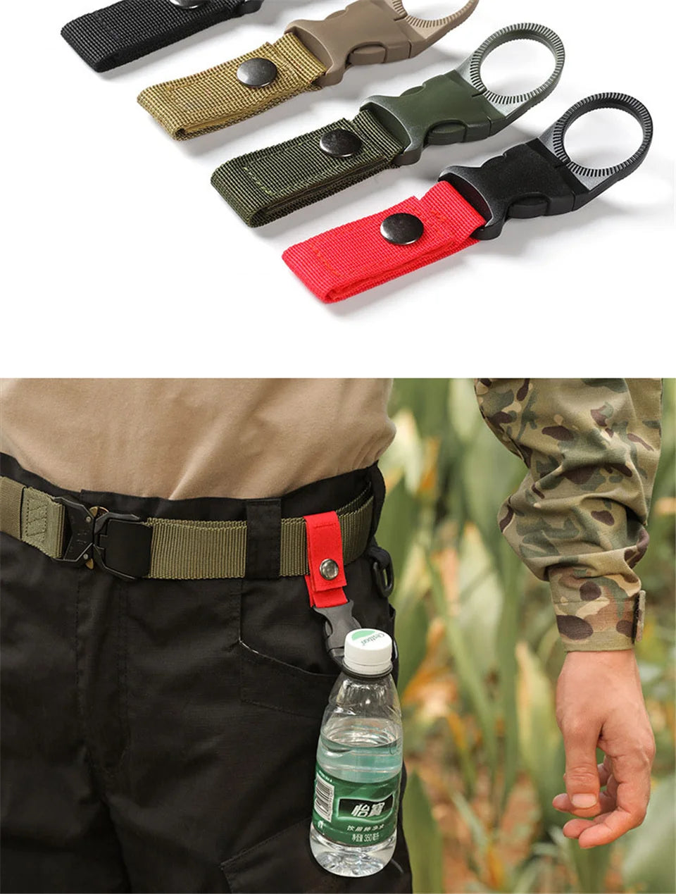 Portable Outdoor Kettle Buckle Backpack Water Bottle Hanger Holder Clip Camping Hiking Military Nylon Webbing Buckle Strap