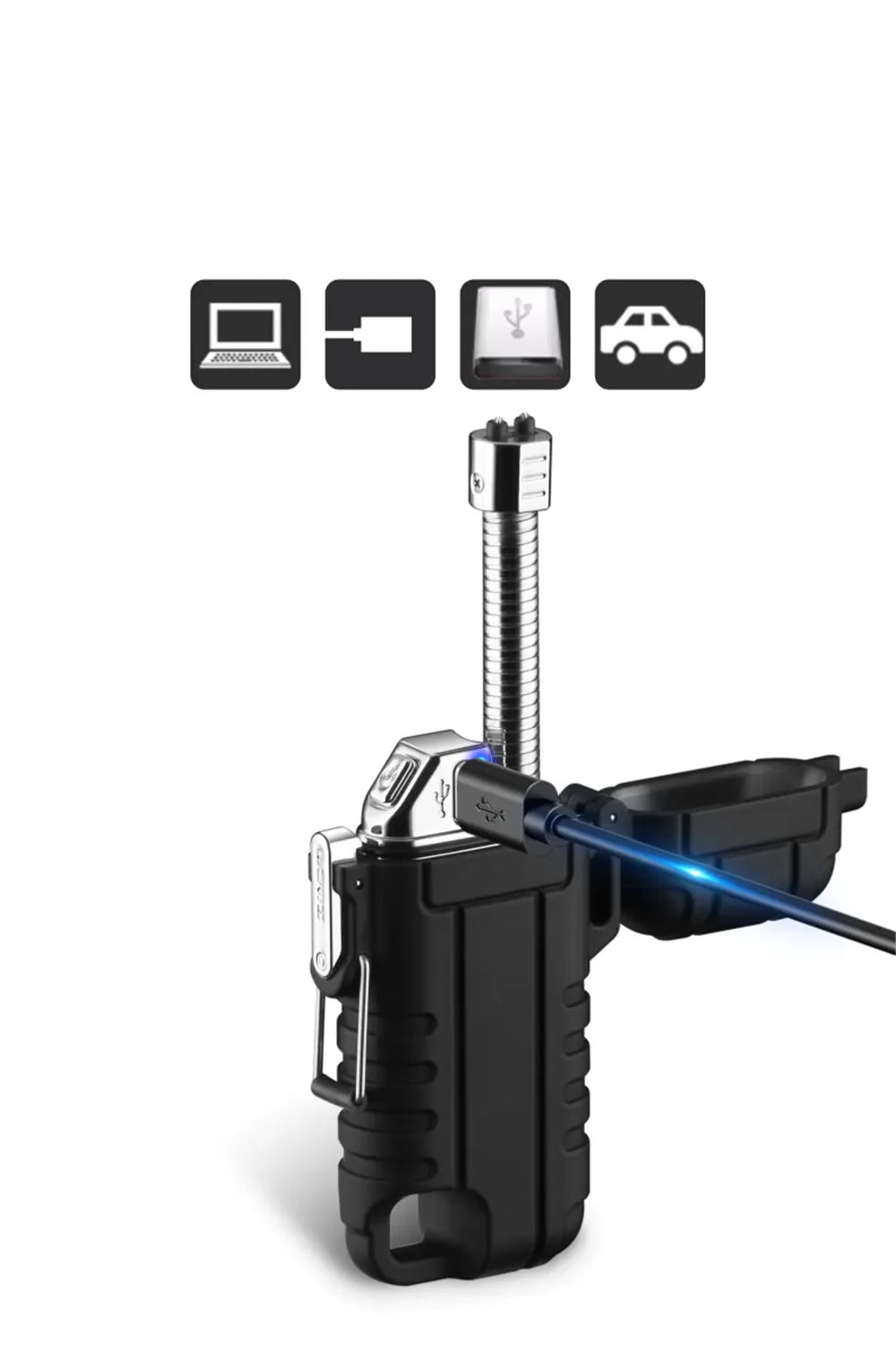 Outdoor Pendant Waterproof and Windproof Double Arc with USB Rechargeable Lighter Flameless Suitable for Camping Men's Tool