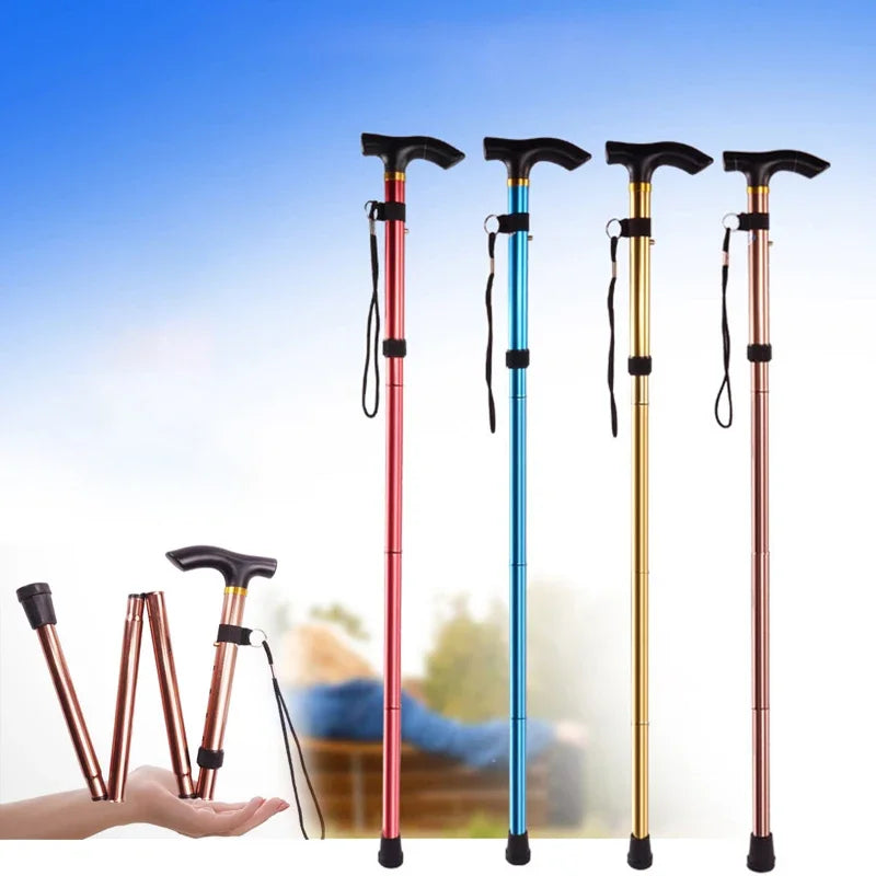 Multifunction Walking Stick Trekking Poles Telescopic Fold Crutches Hiking Stick Crutch Elderly Metal Stick Walking Cane Outdoor