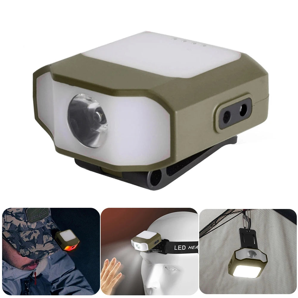 1PCS Mini COB LED Head Lantern Sensor Headlamp Flashlight Cap Clip on Light Headlights Portable Outdoor Camping Head Lamp