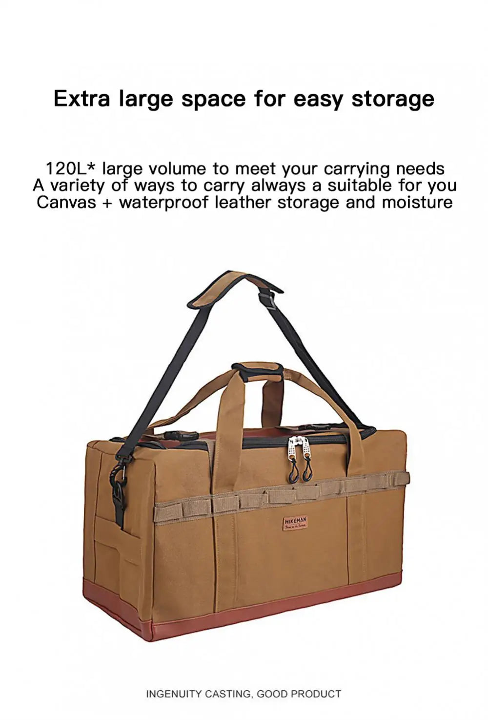 53/120L Outdoor Camping Storage Bag Large Capacity Canvas Polyester Waterproof Wear-resistant Cookware Picnic Camping Handbag