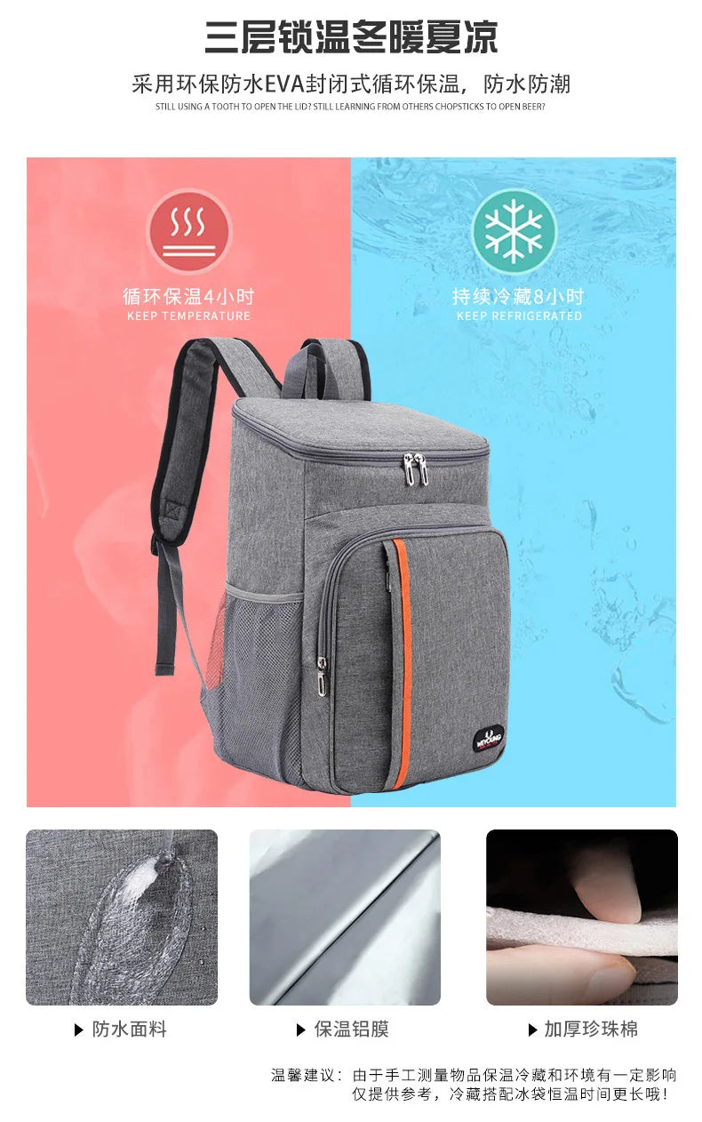 20L Outdoor Thermal Backpack Cooler Bags Insulated Lunch Bag Leakproof Camping Beer Drink Picnic Backpack Food Fresh Keeping Bag