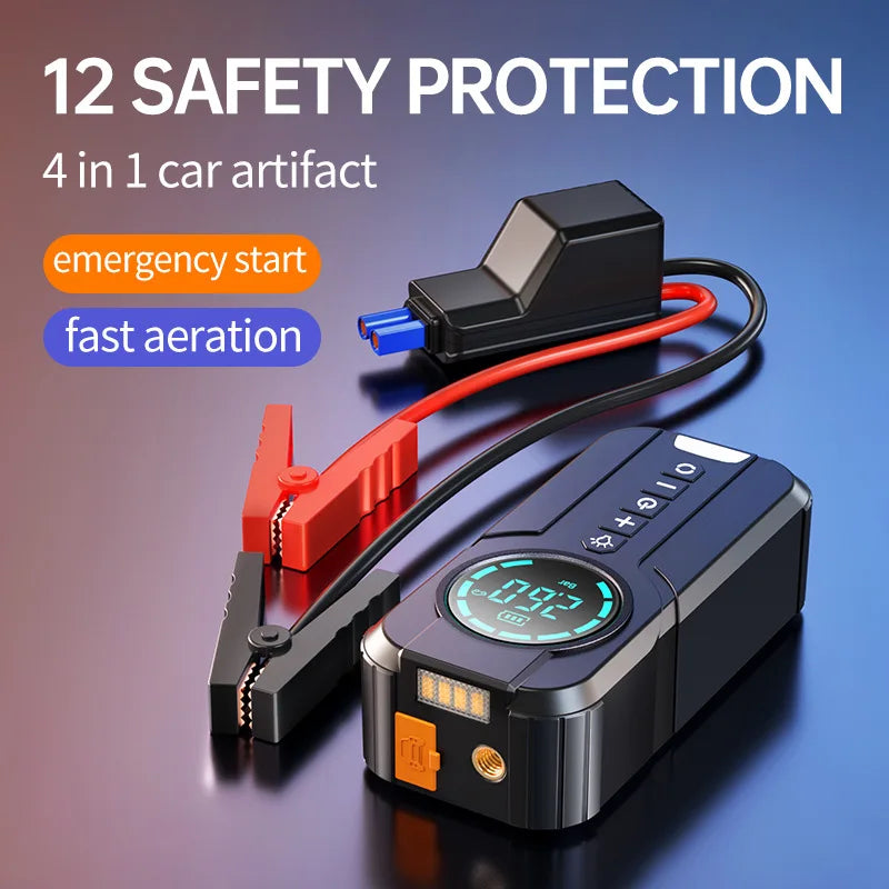 4 In 1 Car Jump Starter Power Bank Air Compressor Inflator Pump 1000A Portable Power Station 8400mAh Car Battery Charger Booster