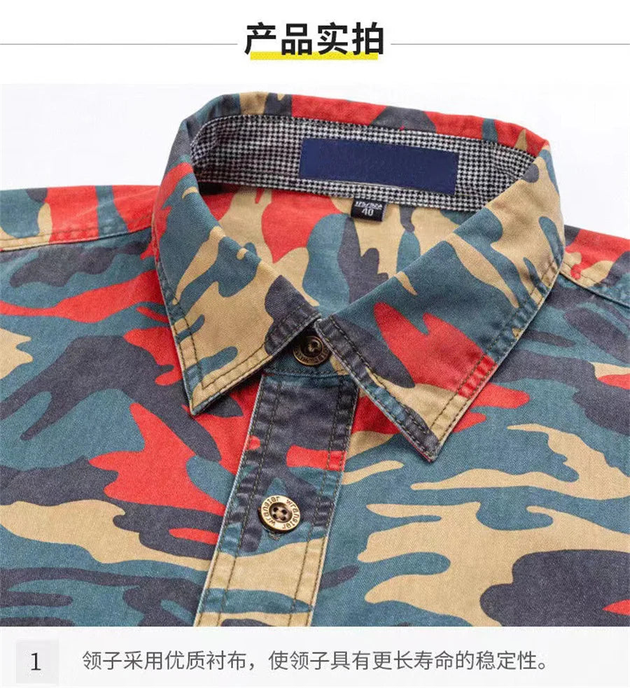 Camouflage Men Cotton Shirts Long Sleeve Printed Cowboy Shirt Jacket Man Casual Outdoor Climbing Tops Streetwear Cargo Clothing