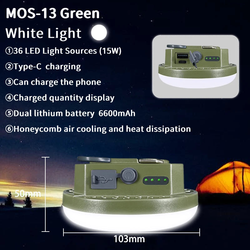 MOSLIGHTING Camping Light Rechargeable Portable Suspension Magnetic Suction Ultra Bright LED Tent Light Fishing Lights Outdoors