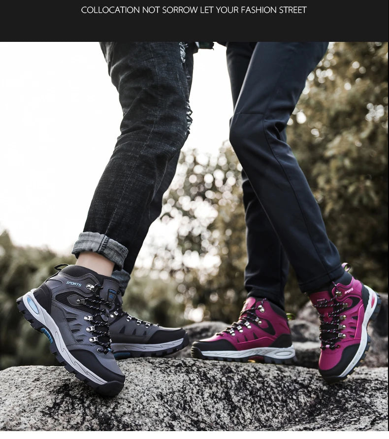 New Men's Hiking Shoes women Mountain Climbing Sneaker Wear-resistant Trekking Walking Sneakers winter plush Fashion Couple Shoe