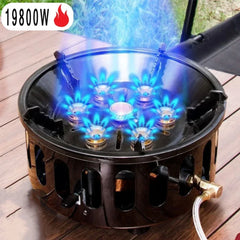 19800W 7 Core Strong Fire Power Camping Stove Portable Tourist Gas Burner Windproof Outdoor Stoves Hiking BBQ Cooking Cookware