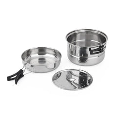 1 Set 3pcs Stainless Steel Outdoor Camping Picnic Pot Cookware Picnic Pan Set Cooking Tool Set for 2-3 People (Silver)