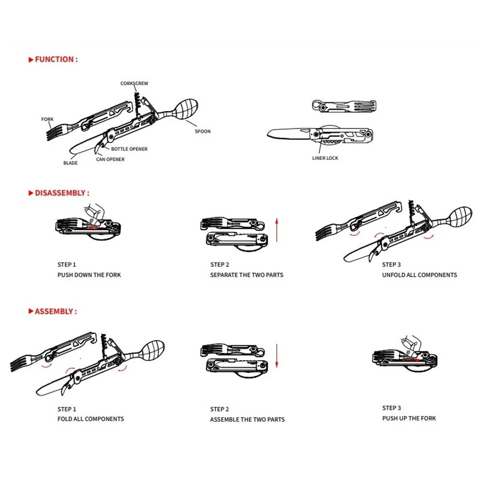 420 Stainless Steel Pocket Knife Multi-tool Portable Fork Spoon Outdoor Survival Camping Folding Knife Detachable Hand Tools