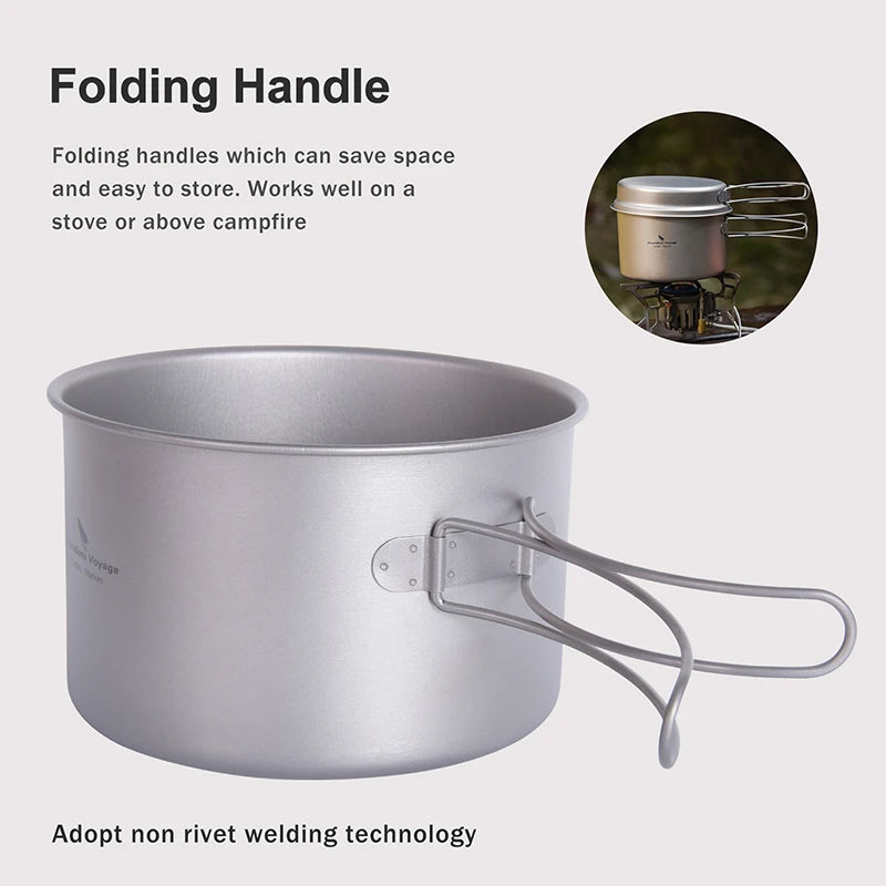 Boundless Voyage Titanium Pot & Frying Pan Backpacking Pot with Portable Foldable Handles Camping Mess Kit Cookware Set Ti2110C