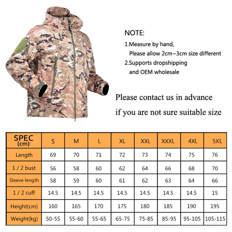 Waterproof Jacket Warm Windbreaker Men Clothing Soft Shell Hunting Coat Windproof Tactical Jackets Big Size Camouflage Jacket