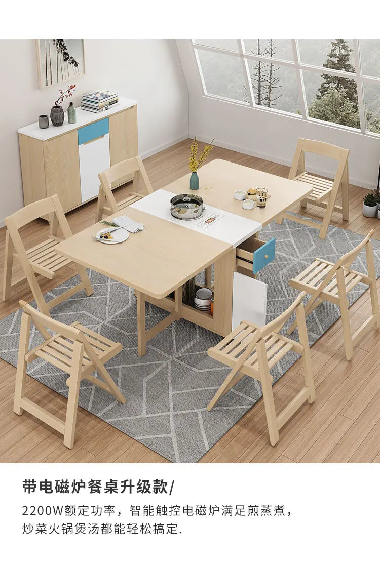 Folding dining table and chair combination Nordic dining table household small apartment modern simple solid wood multifunctiona