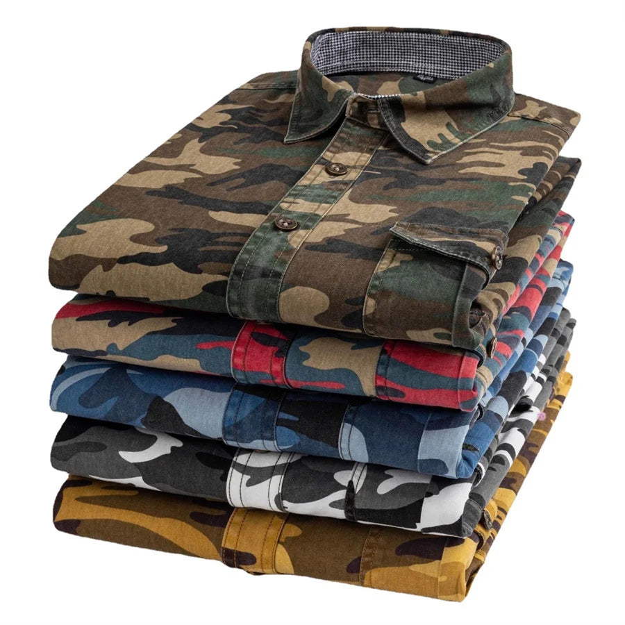 Camouflage Men Cotton Shirts Long Sleeve Printed Cowboy Shirt Jacket Man Casual Outdoor Climbing Tops Streetwear Cargo Clothing