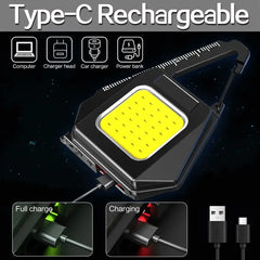 Multi-functional Magnetic COB Work Light Triangle Key Chain Lights Type-C USB Rechargeable Flashlight Mini Camping Lantern