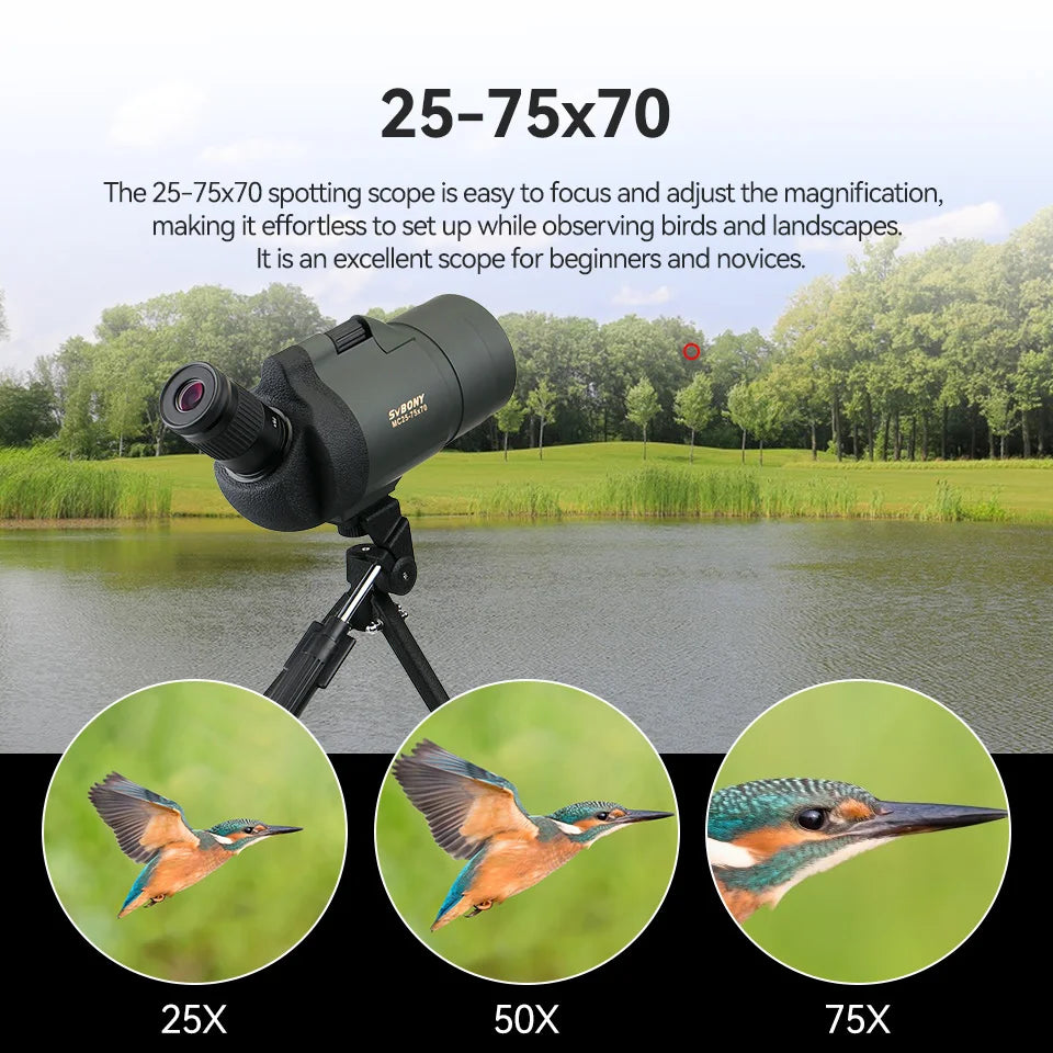 SVBONY F9334G MAK Spotting Scope 25-75x70 Powerful Telescope BAK4 FMC Waterproof Camping Equipment for Birdwatching With Tripod