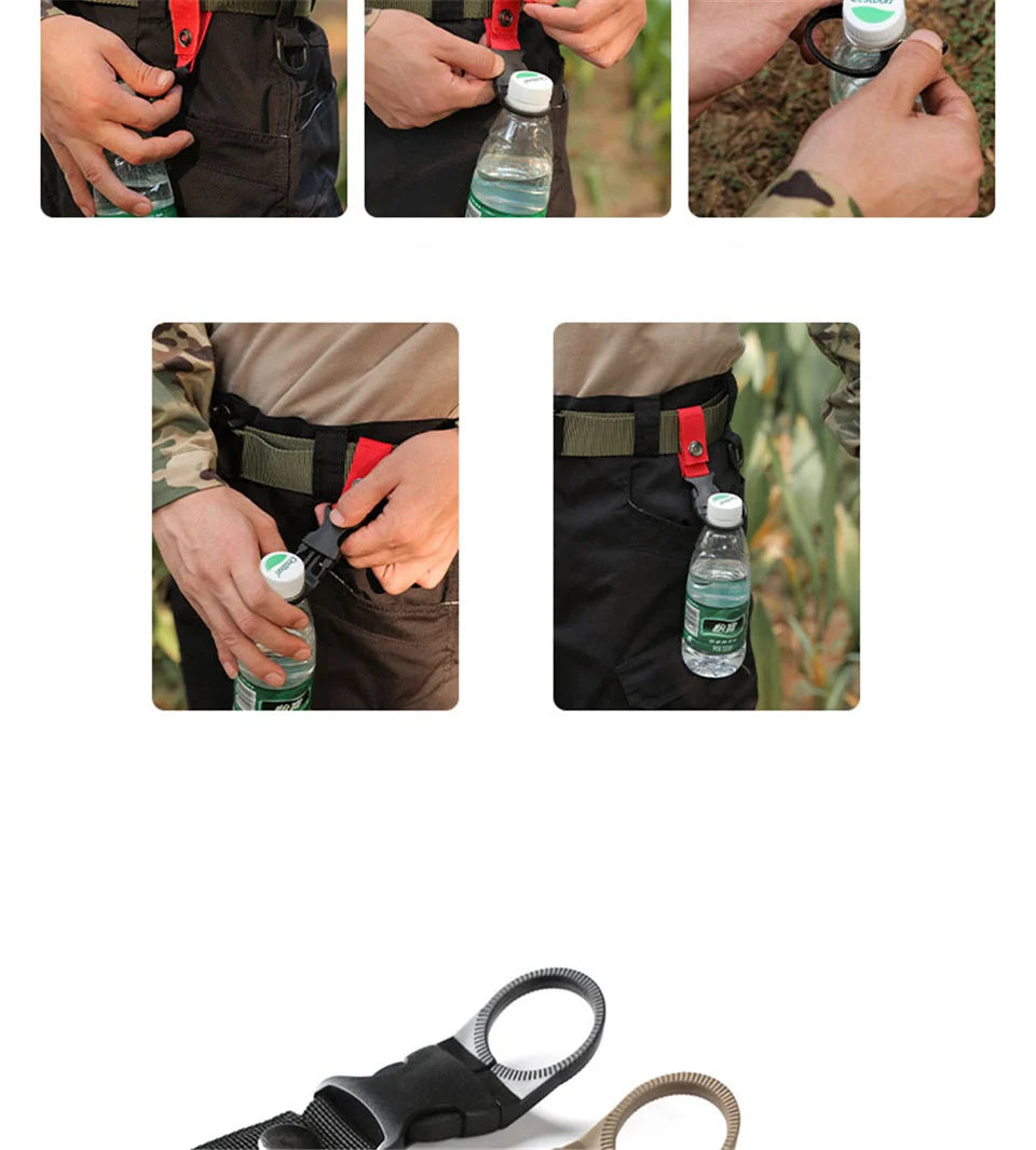 Portable Outdoor Kettle Buckle Backpack Water Bottle Hanger Holder Clip Camping Hiking Military Nylon Webbing Buckle Strap