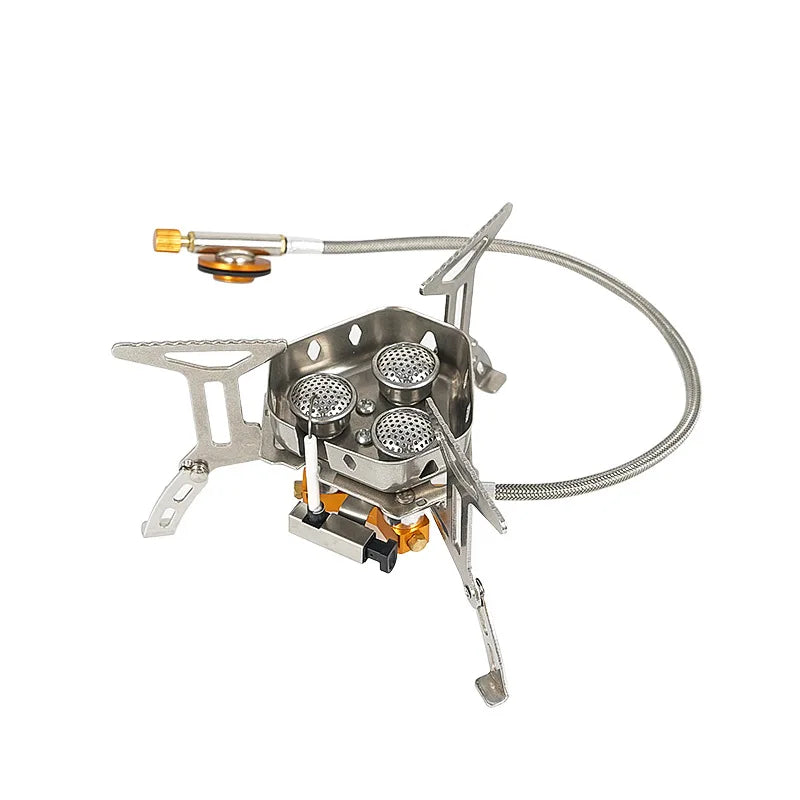 New Arrival Outdoor Portable Three Head Stove Camping Windproof Stove Camping Picnic Burner Outdoor Foldable Gas Stove