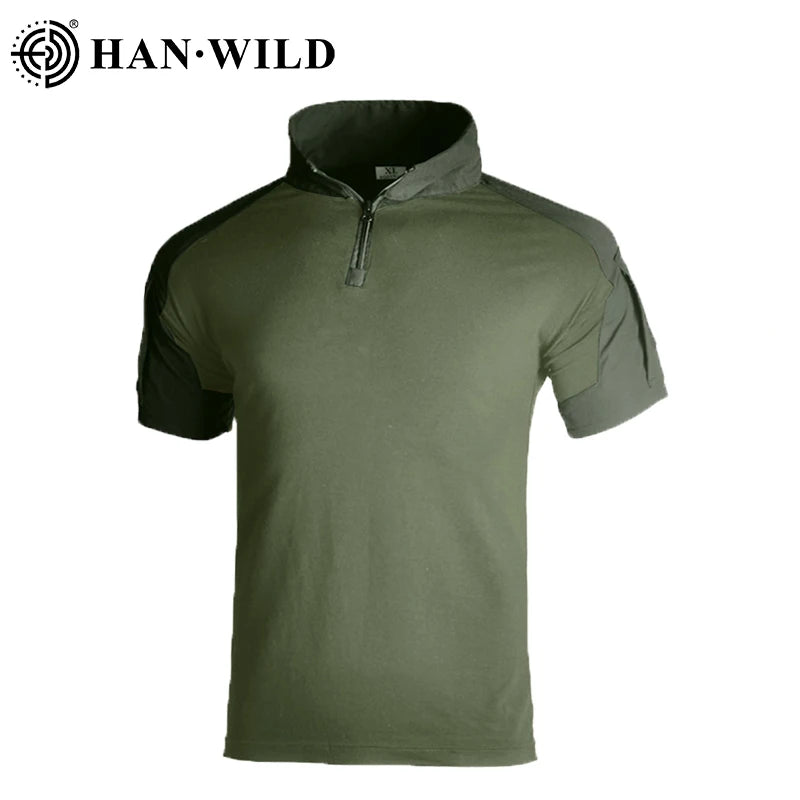 HAN WILD Camouflage Tees Men Tactical Shirt Cotton Climbing Shirts Combat T-Shirt Airsoft Paintball Camping Hunting Clothing