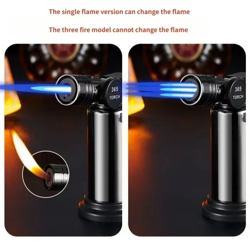 New Metal Double Flame Cigar Lighter Windproof Butane Gas Lighter Outdoor Camping Kitchen Barbecue Torch Lighter