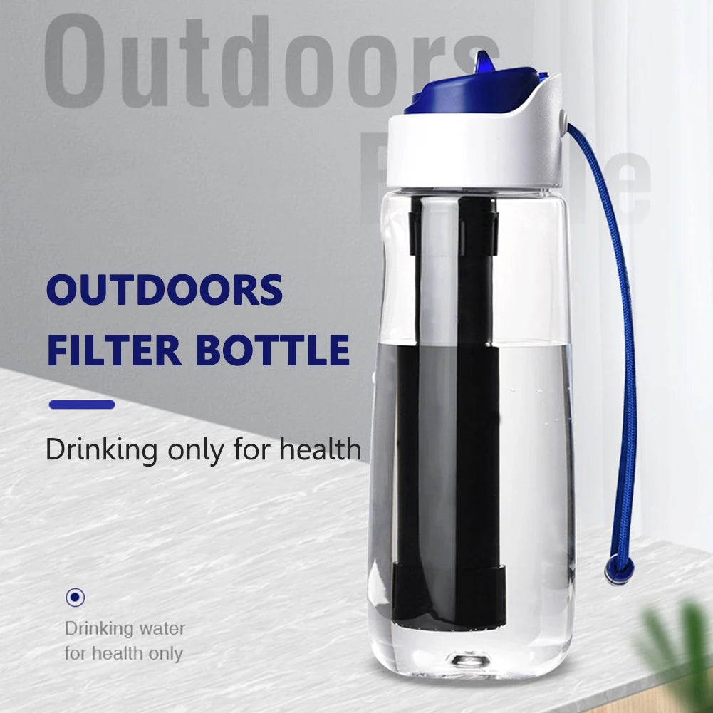 750ml Outdoor Water Filter Drinking System Bottle Survival Camping Water Filtration Bottle Purifier for Camping Hiking Traveling