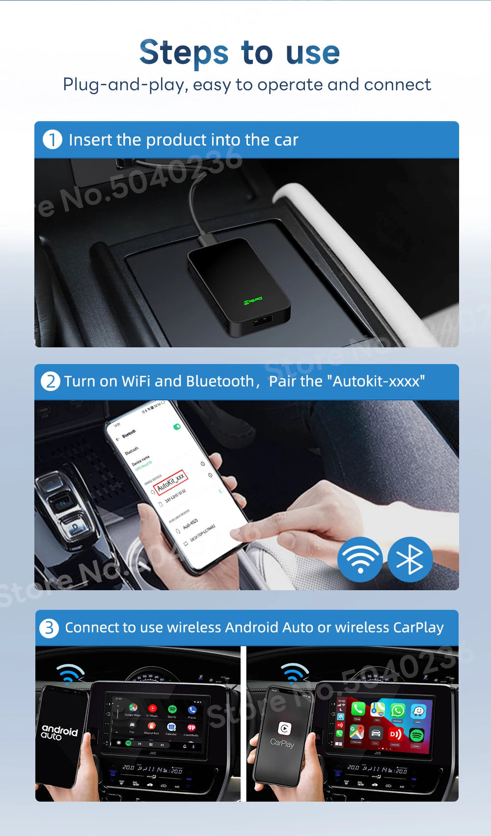 CarlinKit 5.0 Wireless Android Auto CarPlay AIBox Wireless Adapter Spotify Waze Car Navigation Box WiFi BT Wireless Auto Connect