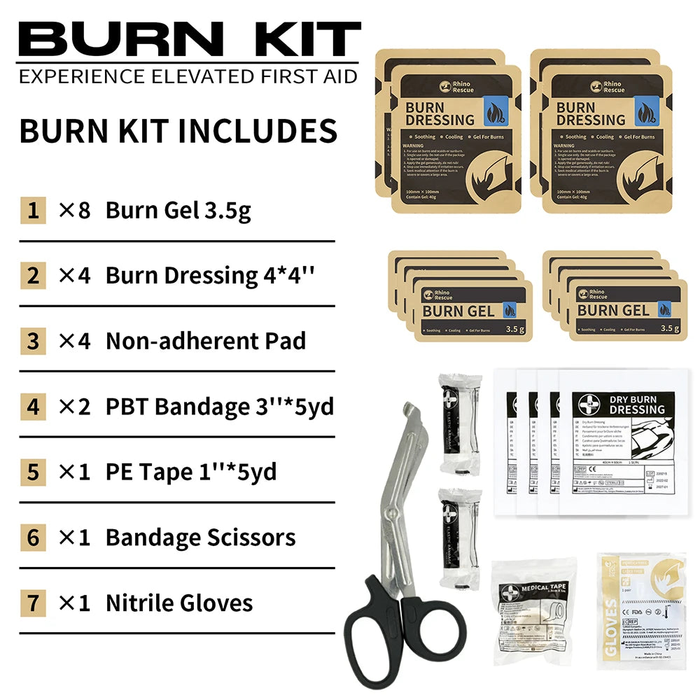 RHINO RESCUE Burn Care Kit: Burn Dressings, Burn Gel Packets,Cooling Cream, Burn First Aid Kit