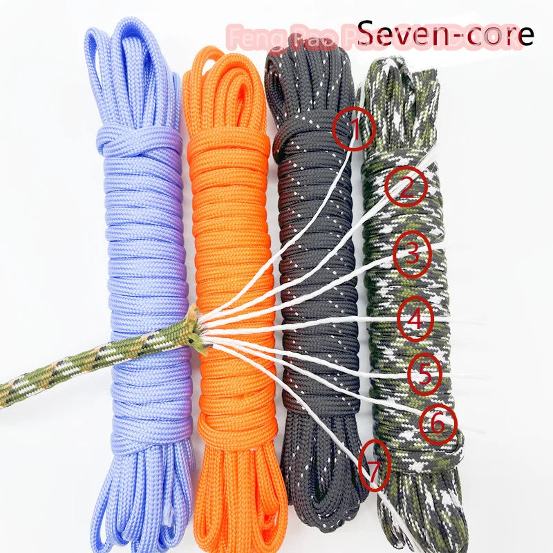 5 Meters Dia.4mm 7 Stand Cores Parachute Cord Lanyard Outdoor Camping Rope Climbing Hiking Survival Equipment Tent Accessories