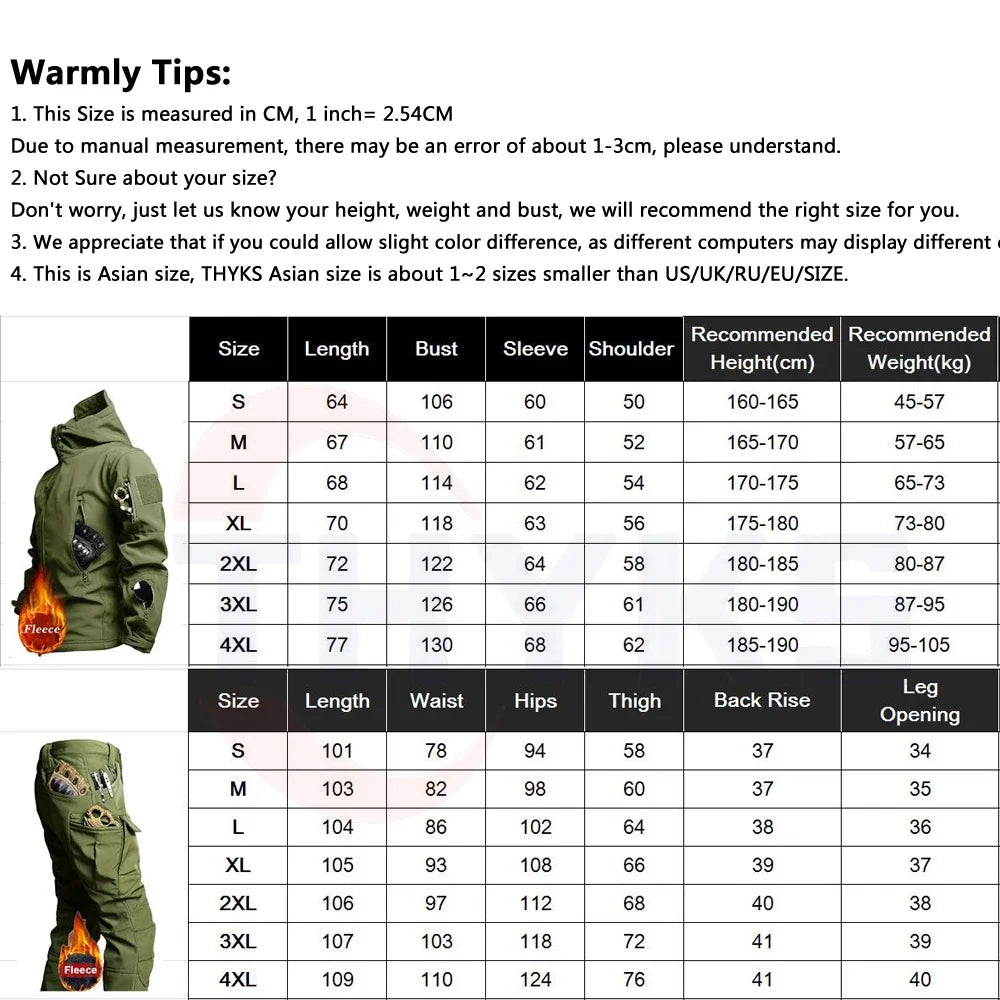 Tactical Winter Set Men's Military Outdoor Windproof Waterproof Suit Multi-Pocket Soft Shell Hooded Jackets Sharkskin Work Pants