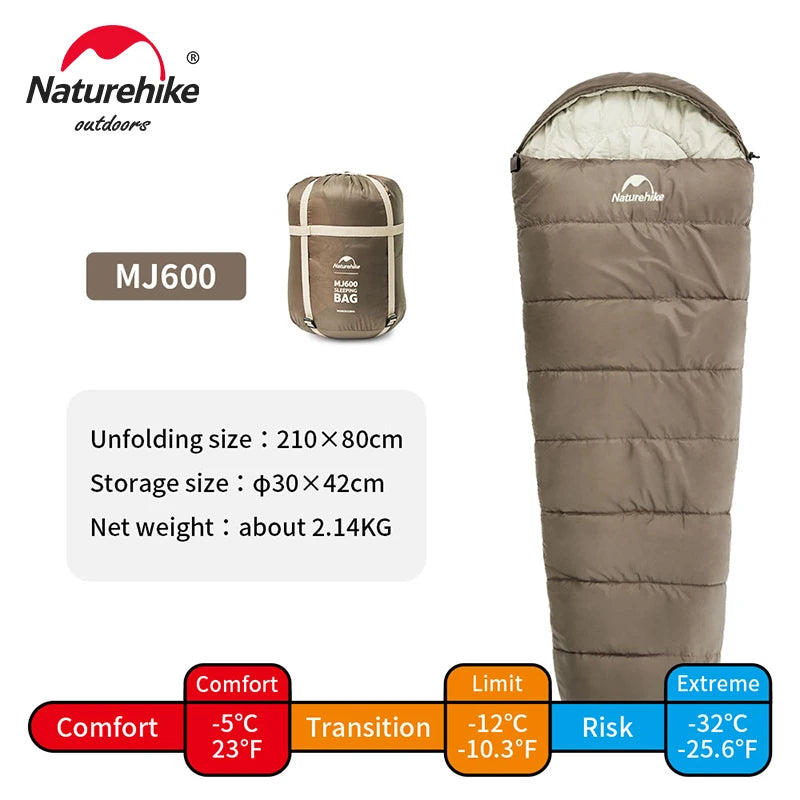 Naturehike Sleeping Bag MJ300 -1℃ Lightweight MJ600 -12℃ Mummy Sleeping Bag Outdoor Camping Cotton Winter Warm Sleeping Bags