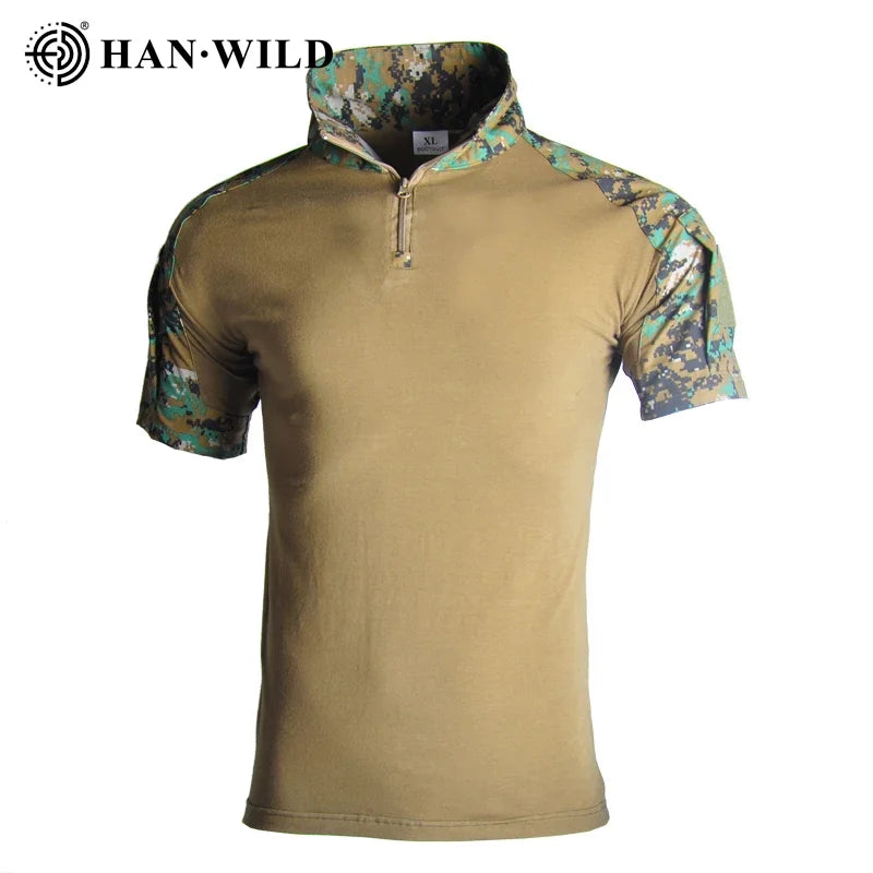 HAN WILD Camouflage Tees Men Tactical Shirt Cotton Climbing Shirts Combat T-Shirt Airsoft Paintball Camping Hunting Clothing