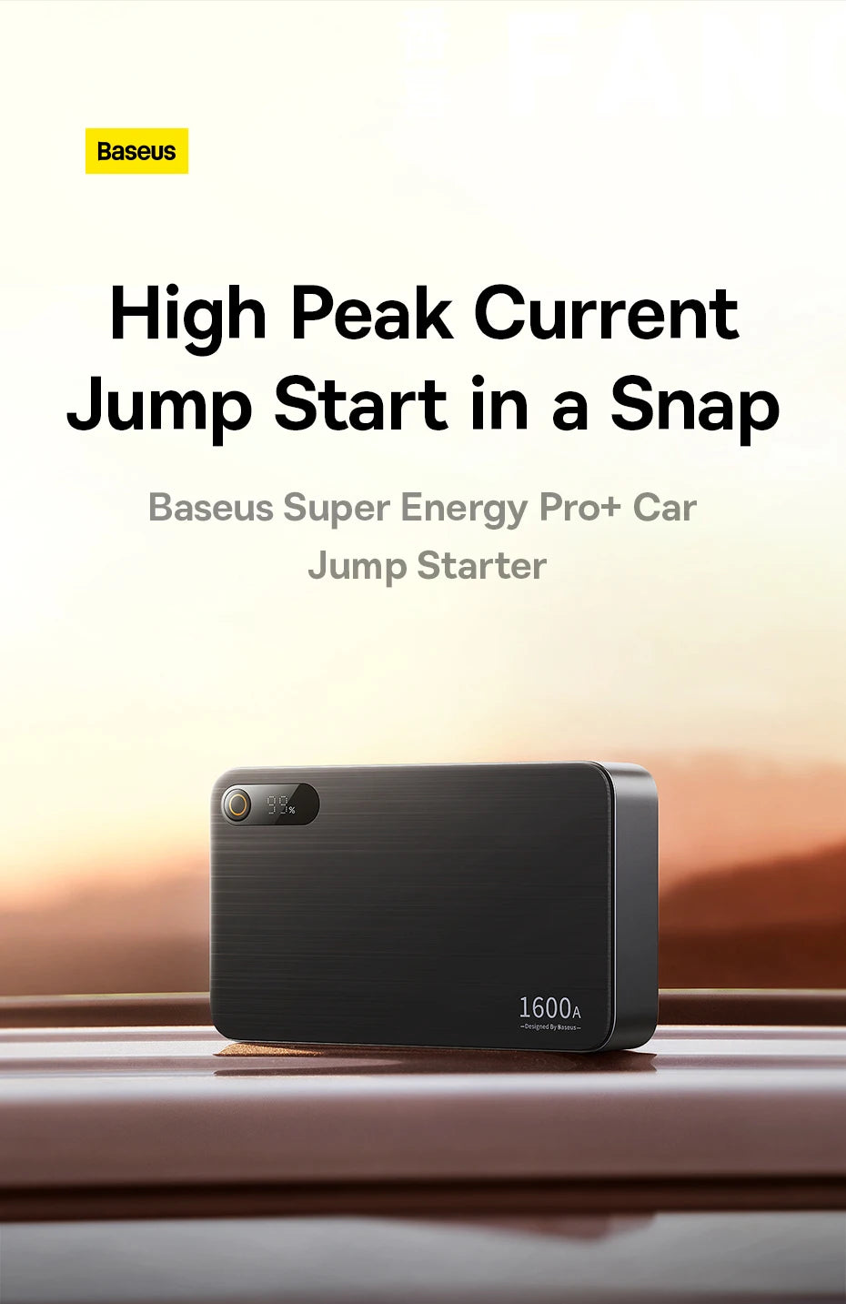 Baseus Car Jump Starter Booster 1600A Peak Current 16000mAh PD 65W Fast Charging Power Bank Portable Power Station for 12V Car