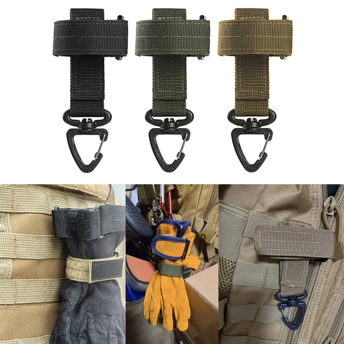 1PC Molle Glove Holder Outdoor Gear Clip Rope Organizer Keychain Utility Hook for Camping Climbing Buckle Hunting Belt Keeper