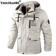 Fashion Men's Casual Windbreaker Jackets Hooded Jacket Man Waterproof Outdoor Soft Shell Winter Coat Clothing Warm Fleece Thick