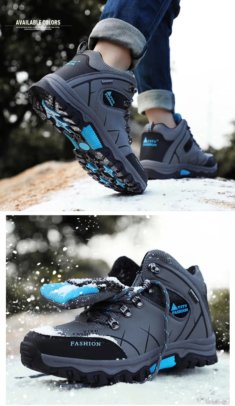 Brand Men Winter Snow Boots Waterproof Leather Sneakers Super Warm Men's Boots Outdoor Male Hiking Boots Work Shoes Size 39-47