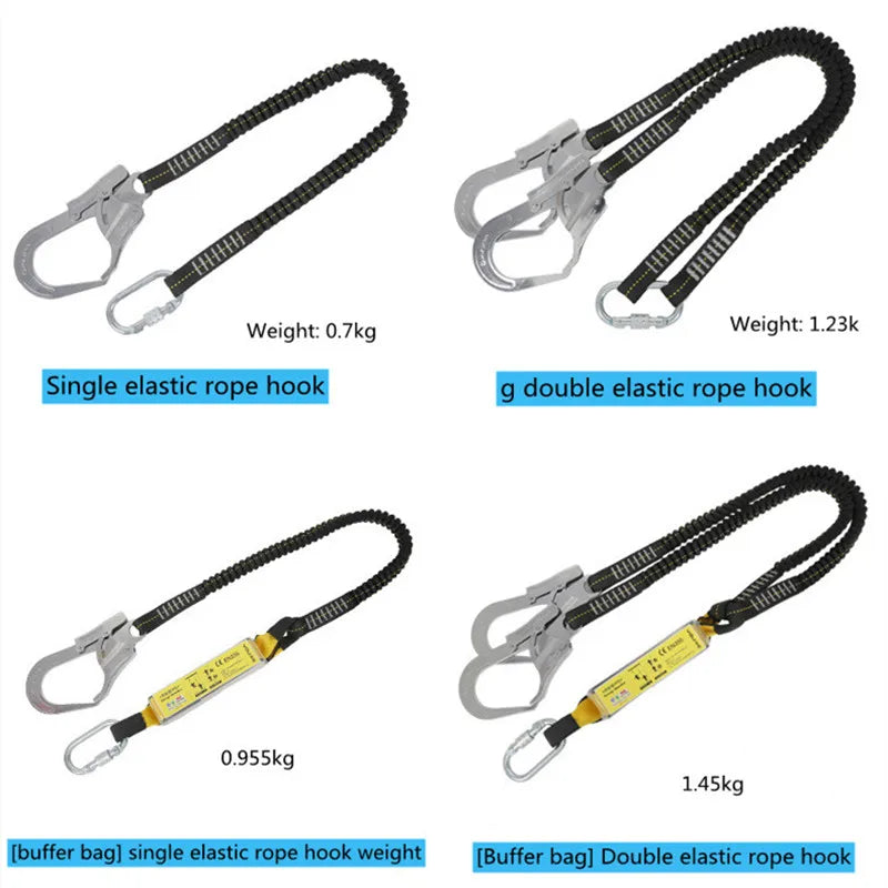 25KN Protective Safety Belt Elastic Buffer Sling Belt With Carabiner Snap Hook Aerial Work Climb Wearable Anti Fall Off Rope